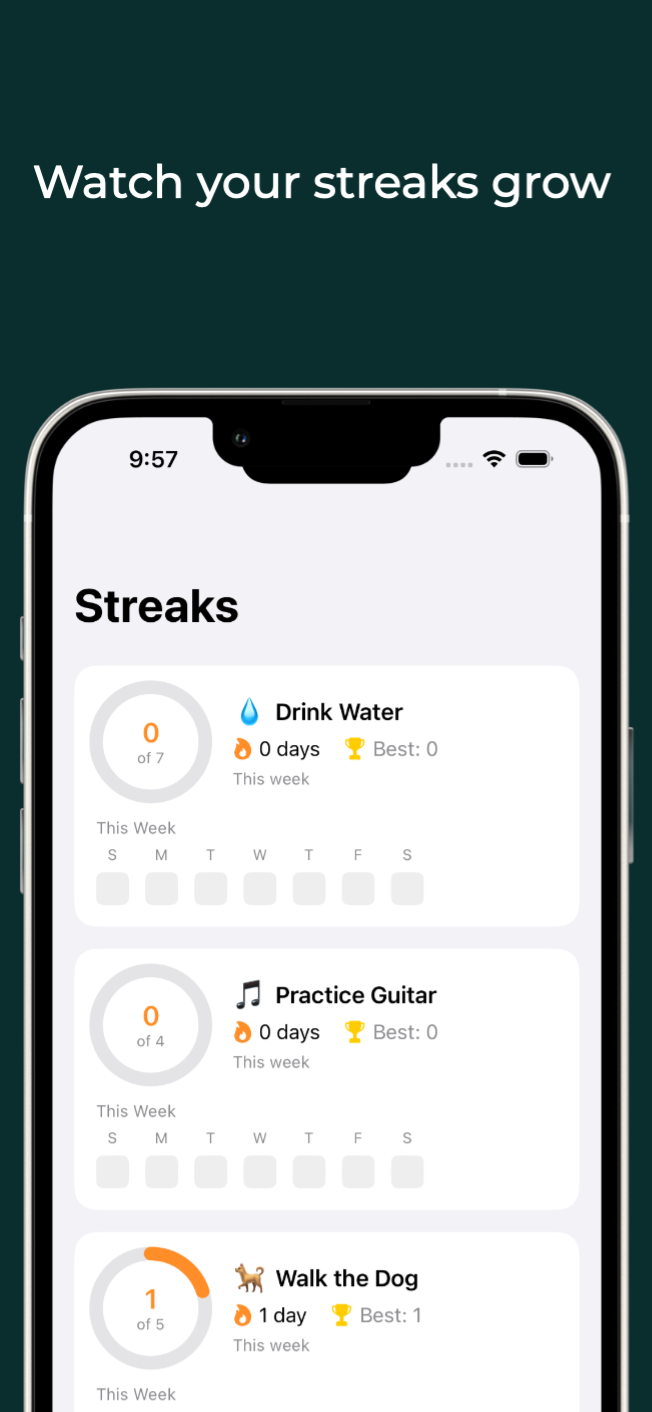 Streaks screen